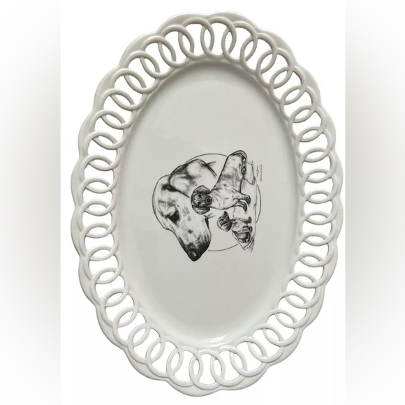 Large White 16” Decorative Dachshund Platter New - Picture 2 of 6